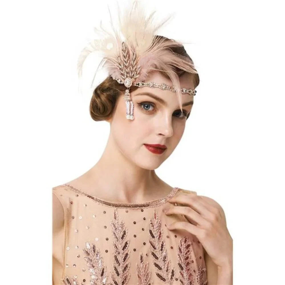1920s Flapper Headband Feather Headpiece Roaring 20s Gatsby Hair